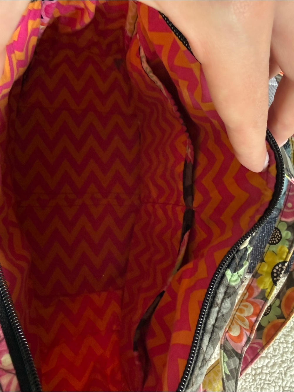 Vintage Vera Bradley Ziggy zinnia Cotton Quilted Floral Shoulder hobo Bag Pink - Picture 10 of 11